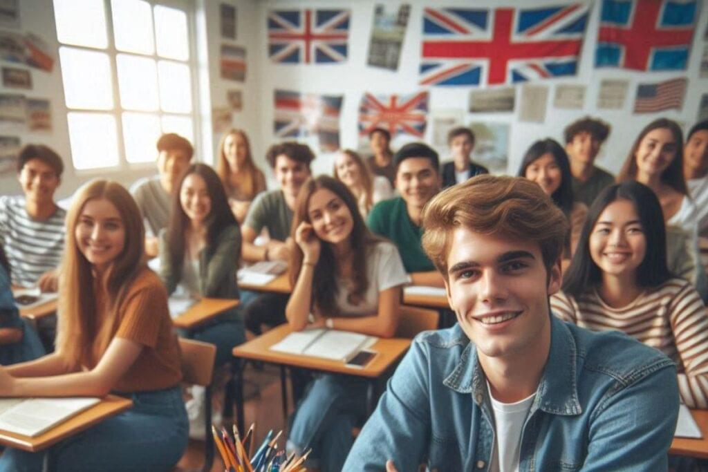 Jovens fazendo um curso de inglês no Exterior.