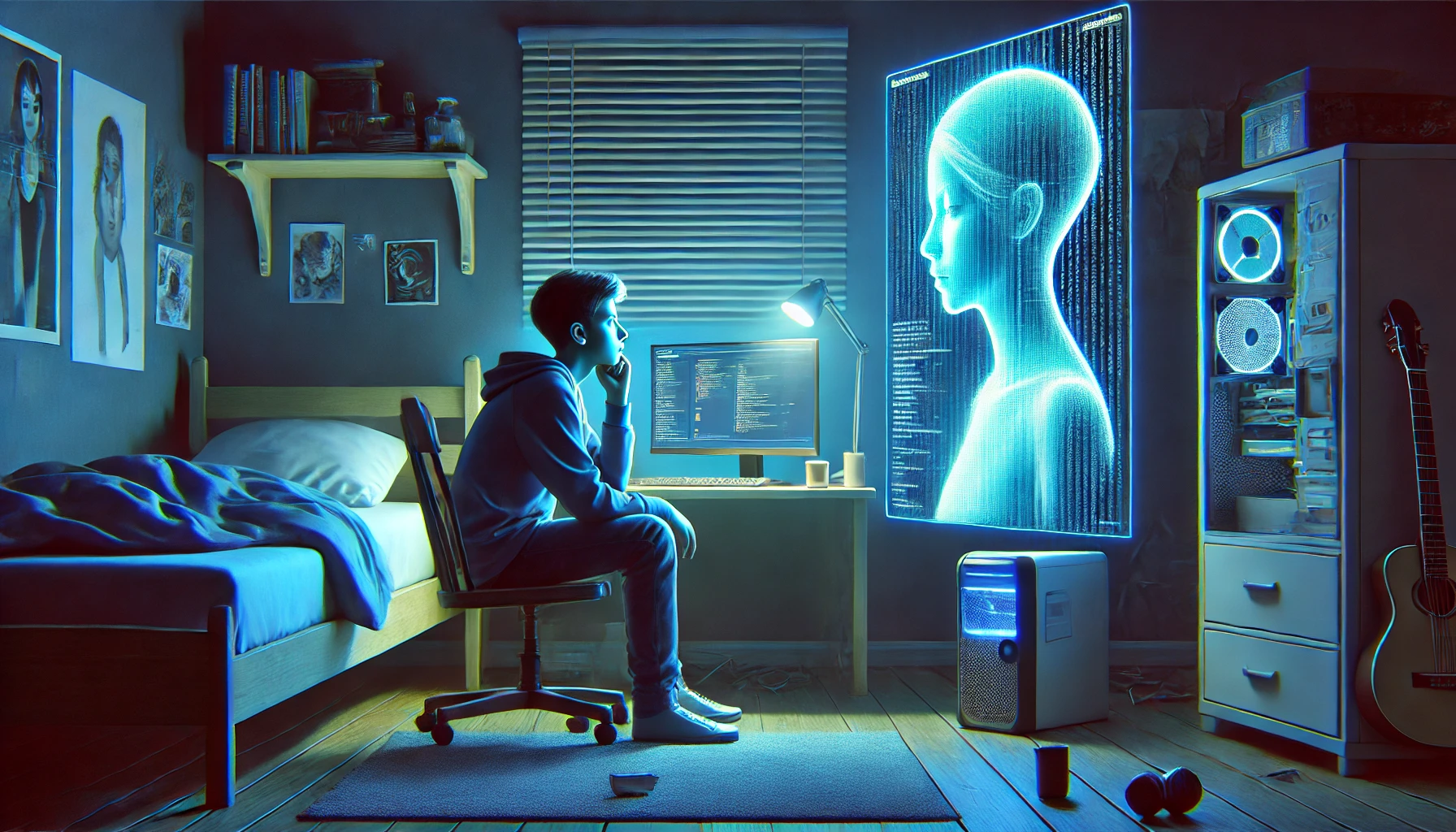 Adolescente interagindo com inteligência artificial